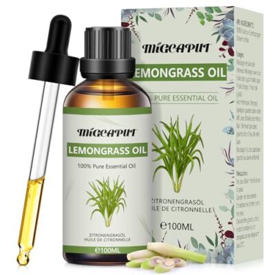 MIGCAPUT Huile Essentielle de Citronnelle 100ML, Huile Essentielle Aromathérapie 100% Naturelle pour Diffuseur, Humidificateur, Huile de Citronnelle de Qualité pour Rafraîchissant, Anti-moustique