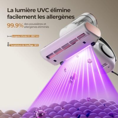 JIGOO J300 Aspirateur Matelas: Anti-Acariens et Poils d'animaux, Capteur Intelligent et Lampe UV, 500W pour Lit et Canapé, Élimine Les Allergènes