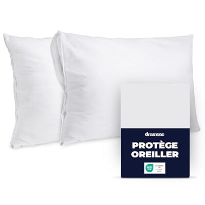 Protège-oreiller Dreamzie : housse imperméable 65 x 65 cm avec fermeture zip, lot de 2