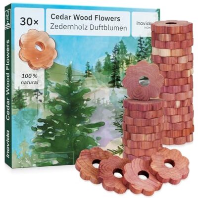 Inovida Anneaux de Cedre : 30 Anneaux en Bois de Cèdre Contre Les Mites – Parfum pour Armoire – Protection décorative
