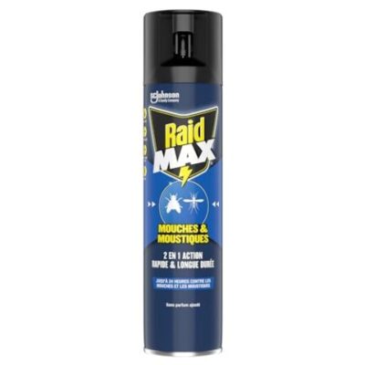 Raid Max Spray aérosol Anti-Mouches & Moustiques 2-en-1, Action rapide, longue durée, Sans parfum