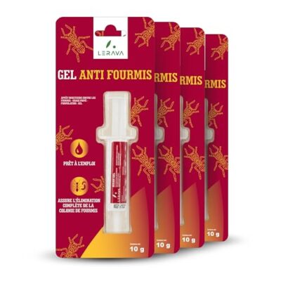LERAVA gel anti-fourmis prêt à l’emploi – 4 seringues de 10 g, insecticide avec appât attractif puissant, usage intérieur et extérieur, protection longue durée