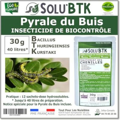 SoluBTK Bacillus thuringiensis BTK, Anti Pyrale du buis, Utilisable en Agriculture BIO (30 g)