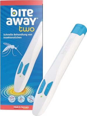 bite away two; le nouveau look du stylo chauffant contre les démangeaisons; le stylo électronique pour le traitement rapide des piqûres de moustiques; cliniquement prouvé et testé dermatologiquement