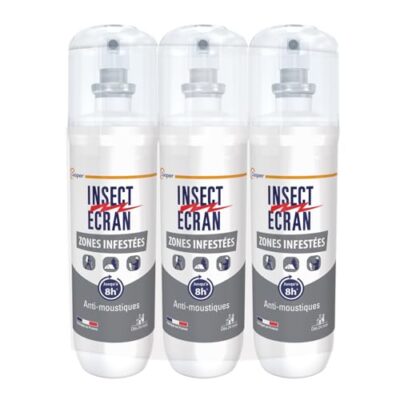 INSECT ECRAN - Anti-moustiques - Efficacité 8h - Spray répulsif peau - Protection contre les piqûres de moustiques - Zones Infestées – Made in France - 3x100 ml
