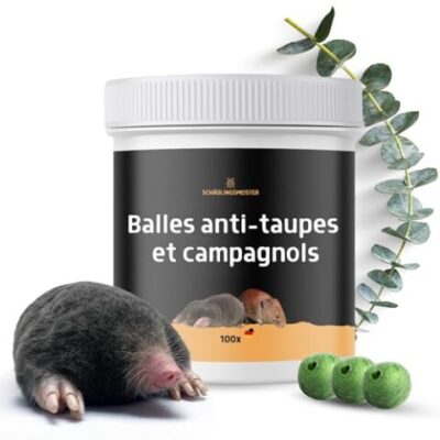 100x Boule répulsive anti-taupes et campagnols, Parfum citron eucalyptus, biodégradable