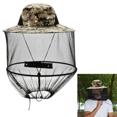 dellyy Chapeau Homme avec Moustiquaire, Chapeau Moustiquaire Camouflage Gris pour l'Apiculture, la Pêche, le Camping, l'Alpinisme et les Voyages, Protège des Piqûres d'Abeilles et de Moustiques