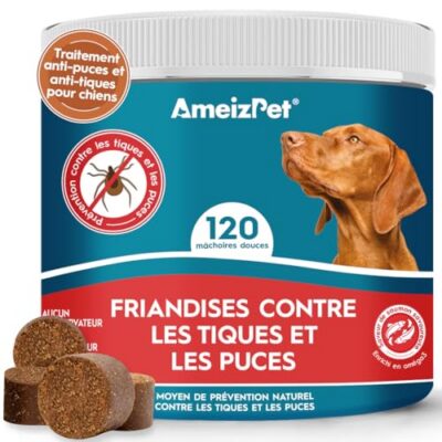 AmeizPet Friandises anti-puces et anti-tiques pour chiens – 120 unités – 270 g