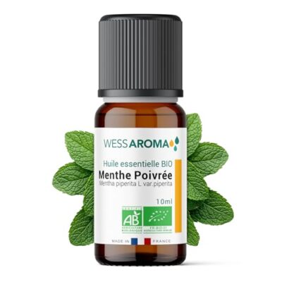 Huile Essentielle BIO de Menthe Poivrée 10ML - Certifiée AB - 100% Pure & Naturelle, Chémotypée HEBBD - Pratiques agricoles durables - Analysée et conditionnée en France