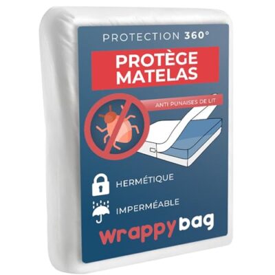 Wrappybag Housse de Matelas, Anti-Punaise de Lit & Acarien, Alèse imperméable intégrale (Plusieurs tailles)