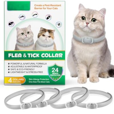 Collier Anti Puces pour Chat, Collier de Puce de 4 Pack pour Chats avec Une Protection Efficace de 24 Mois, Traitement aux Puces Chat, Imperméable, Réglable, pour Les Chatons de Gros Chats