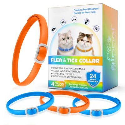 Collier Anti Puces pour Chat,Anti Puces et Tiques pour Chats Réglable pour Toutes Races Tailles,8mois Protection et Longue DuréE ImperméAble RéGlable,Traitement ContreLes Puces (Blue+Orange)