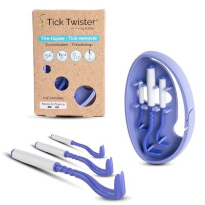 Tire-tique Tick Twister pour chien, chat et humain – set de 3 avec boîte de rangement