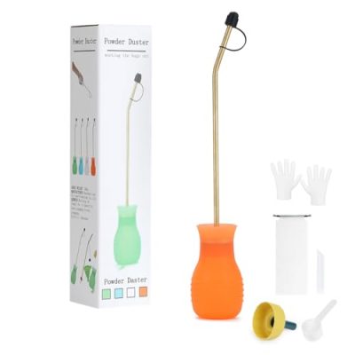 DustFlux Kit de plumeau en Terre de diatomée avec Long Tube en cuivre et Entonnoir Pliable, pulvérisateur en Silicone pour intérieur/extérieur, Usage Domestique, Jardin et Agriculture – Orange