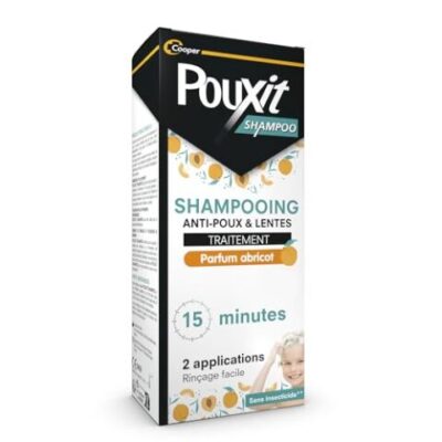 Pouxit Shampooing anti-poux et lentes, agit en 2 applications de 15 minutes, traitement du cuir chevelu, Parfum abricot (200 ml)