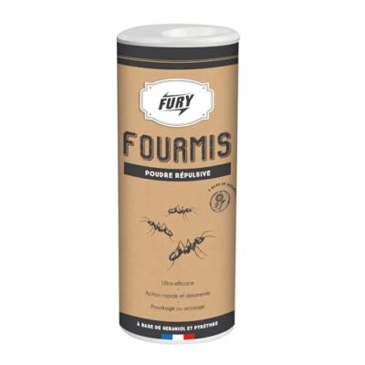 FURY - Poudre fourmis & rampants - Répulsive - Action rapide & rémanente - Base de géraniol & pyrèthre - 150ml - Fabrication française