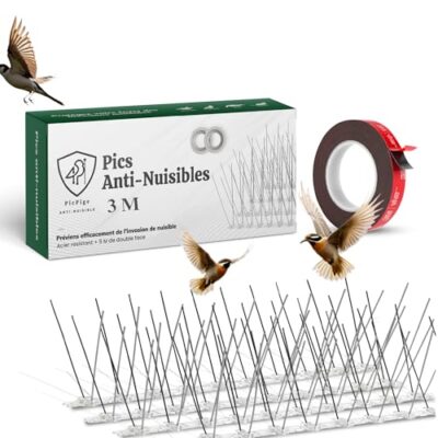 Pic Anti Pigeon -3 Mètres - Acier Inoxydable SUS304 - 3M de Double Face Inclus