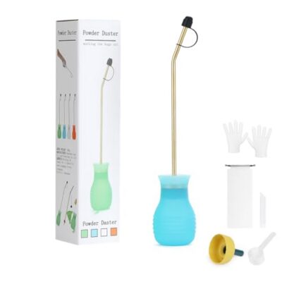 DustFlux Kit de plumeau en Terre de diatomée avec Long Tube en cuivre et Entonnoir Pliable, pulvérisateur en Silicone pour intérieur/extérieur, Usage Domestique, Jardin et Agriculture – Bleu