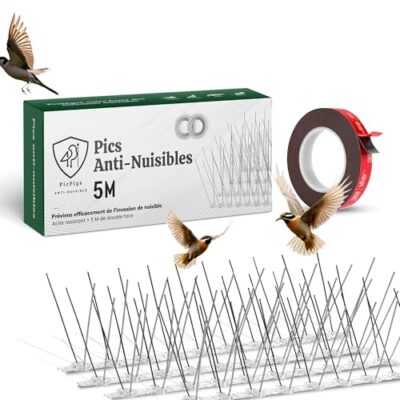 Picpige Pic Anti Pigeon - 5 Mètres - Acier Inoxydable - 5M de Double Face Inclus - Pique Anti Oiseaux -Anti nuisible pour Balcon,fenêtre,Toit- Antipigeon- Pic Anti Chat (5 Mètres)