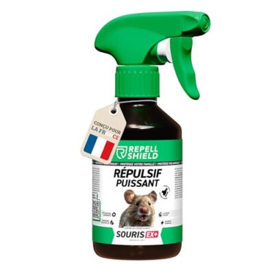 RepellShield® spray anti-souris et rats 250 ml – répulsif naturel à la menthe poivrée, non tachant, sûr pour famille et animaux, résultats visibles en 7 à 10 jours, usage intérieur et extérieur