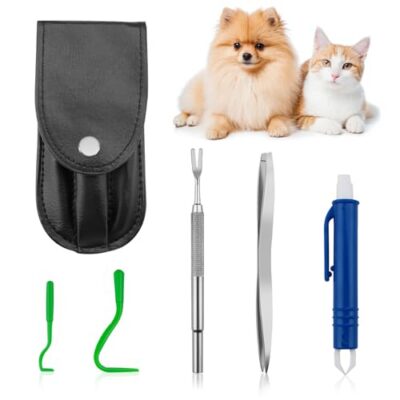 NEUTYPECHIC 5pcs Pince à Tiques, Tiques avec étui Set avec Boîte de Rangement, Pince Tique Humain 5 en 1, Protection Contre Les Tiques pour Les Humains, Pince à Tiques Chat, Chien
