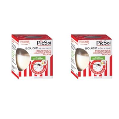 PicSol Bougie Répulsive Mouches Moustiques Actifs 100% Végétal (Lot de 2)