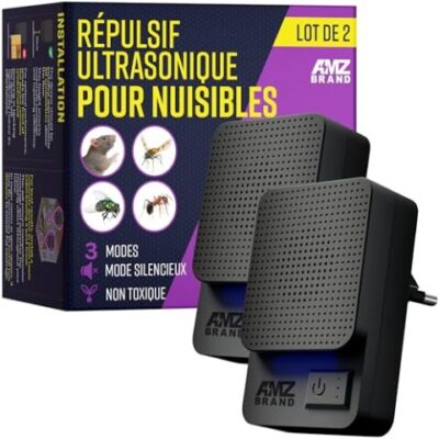 AMZ BRAND Répulsif Ultrason Anti rongeur 2 Pack, Puissant Répulsif à Souris & rat - 3 Modes de Fonctionnement - Large Gamme de Fréquences