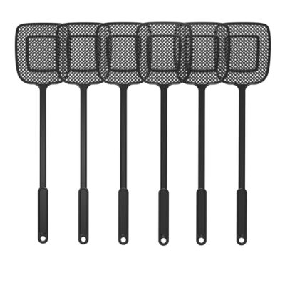 MR.SIGA Lot de 6 Tapettes à Mouches en Plastique Robuste avec Long Manche, Noir