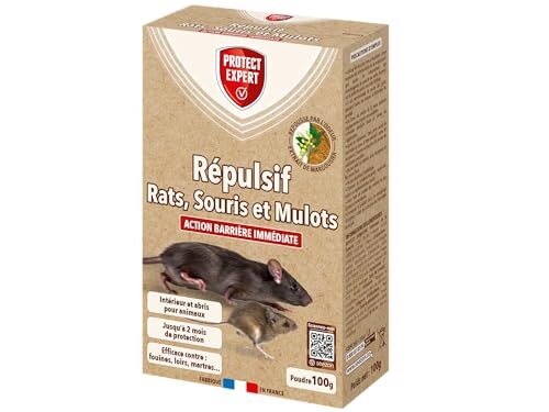 PROTECT EXPERT Répulsif Rats & Souris - 100g - Action Barrière - Intérieur & Abords De La Maison - Traitement Préventif Durable RASOUREP100