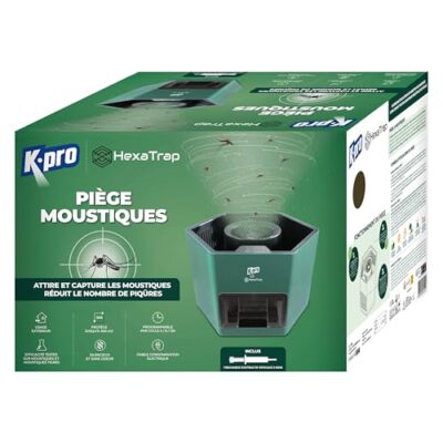 K.Pro piège électrique à moustiques + 1 seringue Attractif - Attire et Capture Les moustiques - 3 Mois de tranquillité - extérieur jusqu'à 300m² - Silencieux et sans Odeur - programmable