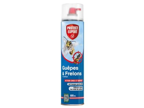 PROTECT EXPERT Spray Aérosol Guêpes, Frelons & Frelons Asiatiques - 600 ml - Jet Longue Portée 6m - Efficace Sur Les Nids - Action Choc & Foudroyante - GUEP600N