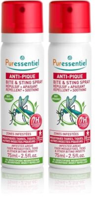 Puressentiel - Anti-pique - Spray Répulsif Apaisant anti-moustiques et tiques - Corps et visage - Zone infestée tempérée et tropicale - Formule naturelle - Efficacité 7H - 75 ml (Lot de 2)