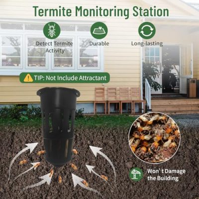 Pestoptek Lot de 6 stations d'appât de surveillance des termites, compatibles avec les appâts termites Trelona, blocs de bois inclus pour le jardin, les fermes (détecte l'activité des termites)