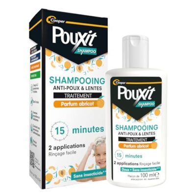 POUXIT - Shampooing parfum abricot - Traitement anti-poux et lentes - 100% Efficace - Agit en 2 applications de 15 minutes - Traitement du cuir chevelu - Flacon de 100 ml