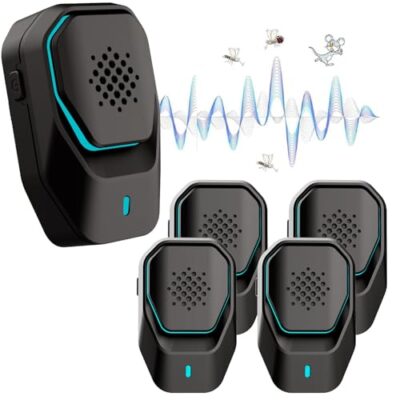 Répulsif à ultrasons électromagnétique – lot de 4, anti-moustiques, souris, fourmis, mouches, araignées et cafards, dispositif professionnel 100 % efficace pour la maison