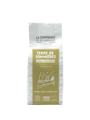 Terre de Sommières 1kg - Sachet Kraft, Écoresponsable, Détachant Naturel Textile, Tapis - Argile Bentonite Ultra-Absorbante - Multi-Usages Maison - Enleve Tache- La compagnie du Bicarbonate