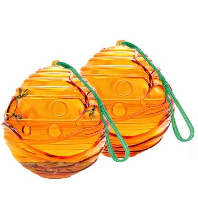 Lot de 2 pièges à guêpes sphériques – Imperméable à l'eau, attrape-frelons, attrape-abeilles, piège à mouches, anti-mouches écologique pour extérieur et intérieur, réutilisable et facile à nettoyer