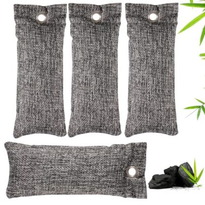 Editbar Lot de 4 sachets de charbon actif contre les odeurs de chaussures - Désodorisant au charbon de bambou pour baskets - Réutilisables - Absorbeur d'odeurs au charbon actif pour pieds transpirants