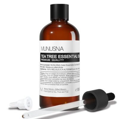 MUNUSNA huile essentielle Tea Tree 100 ml – Melaleuca alternifolia pure, usage cosmétique et diffusion