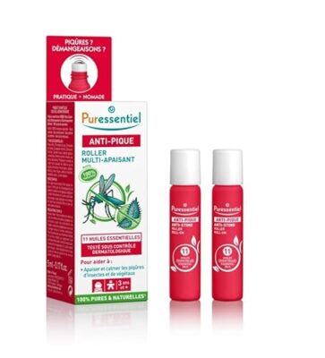 Puressentiel - Anti Pique - Duo Roller Apaisant aux 11 Huiles Essentielles - BIO - Aide à apaiser et calmer les peaux irritées par les piqûres - Actifs 100 pourcent Naturels - 2 x 5 ml