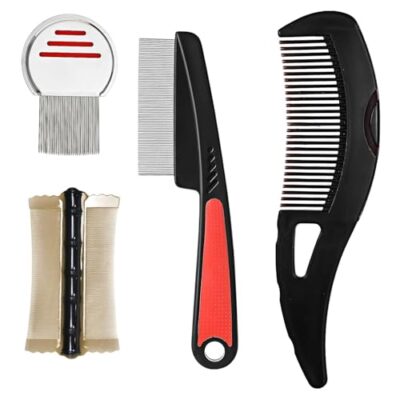 VGECEE Lot de 4 Peignes Antipelliculaires Peignes à Dents Fines en Acier Inoxydable Peigne à Poux Brosse Anti Pellicule Peigne Anti-pelliculaire à Dents Creuses pour Massage du Cuir Chevelu Unisexe