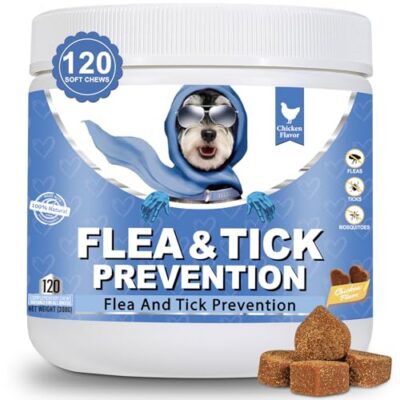 Anti-puces et anti-tiques pour chiens – Compléments premium aux oméga 3 et probiotiques – Poulet 300