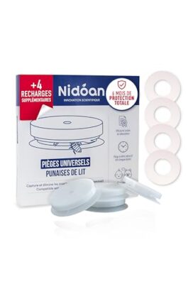 Pack Protection Universel 6 Mois Punaises de Lit Nidoan - Pièges Compatibles Lit & Meubles sans Pieds, sans Insecticide, Sécurisée pour Enfants et Animaux, Lot de 4