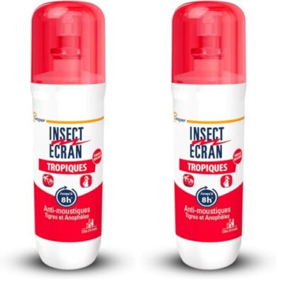 INSECT ECRAN - Spray Anti-moustiques - anti-guêpes, anti-frelons – Efficacité 8h - Spray répulsif peau - Protection contre les piqûres de moustiques - Paludisme - Tropiques - 75 ml (Lot de 2)