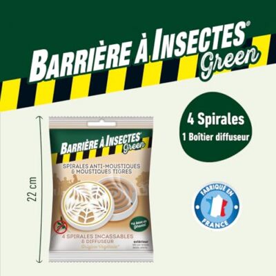 Barrière à Insectes Green – Spirales Anti-Moustiques au Géraniol + Diffuseur – Lot de 2