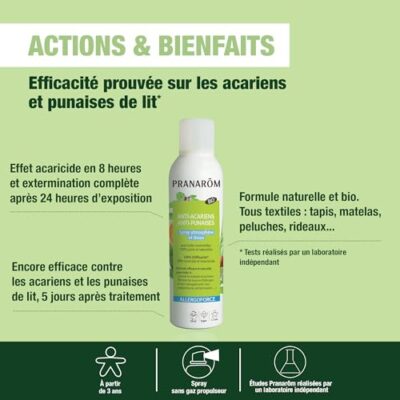Pranarôm – Spray anti-acariens et punaises de lit ALLERGOFORCE – Efficacité prouvée – Elimine 100% des acariens et punaises de lit - 150 ml (Lot de 2)