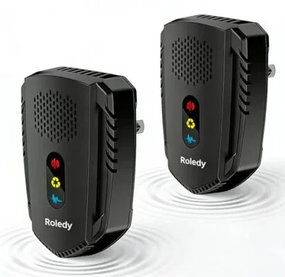 Roledy® Répulsif à Ultrasons 3 Modes de Fonctionnement, Mode Silencieux, Efficace Contre Rats, Rongeurs, Souris, Fourmis, Araignées, Moustiques et Cafards, Non Toxique sans Radiation, Lot de 2,Noir