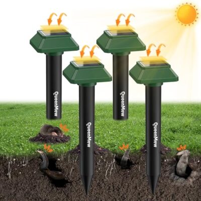 Répulsif pour Anti Taupe Solaire, 4 pièces Répulsif pour Jardin, 7500 Pieds Carrés de Portée Efficace et Protection Contre l'eau Repulsif Taupe pour Taupes, Chats, Repulsif Contre Les martres