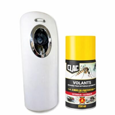 Diffuseur Insecticide Programmable Anti Moustiques, Mouches & Moucherons – Diffusion Automatique – Recharge 250 ml Parfum Fleur de Pyrèthre Naturel – Jusqu’à 20 m² – Protection Continue 2 Mois