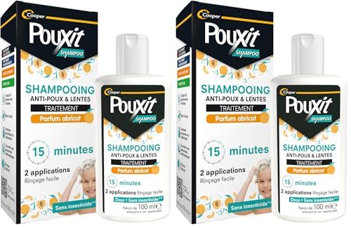 POUXIT - Shampooing parfum abricot - Traitement anti-poux et lentes - 100% Efficace - Agit en 2 applications de 15 minutes - Traitement du cuir chevelu - Flacon de 100 ml (Lot de 2)